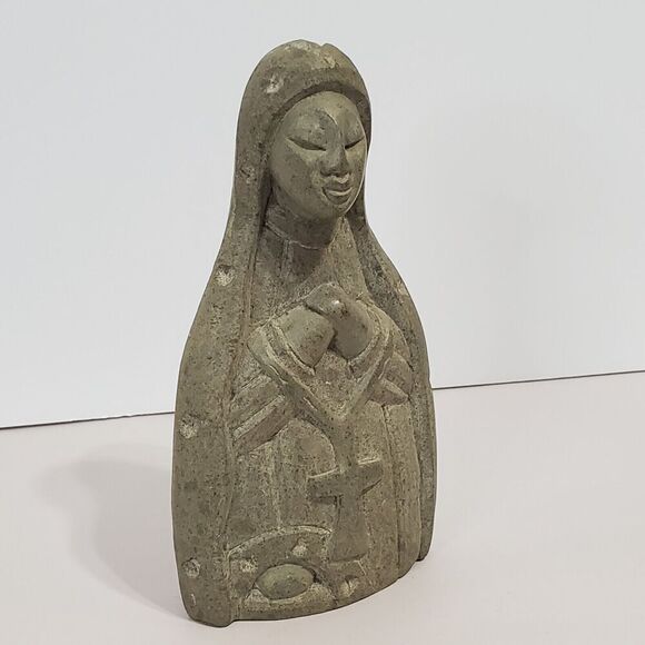 Vintage Haitian Carved River Stone Praying Woman Cross Sculpture Haiti 6" tall - Picture 2 of 6